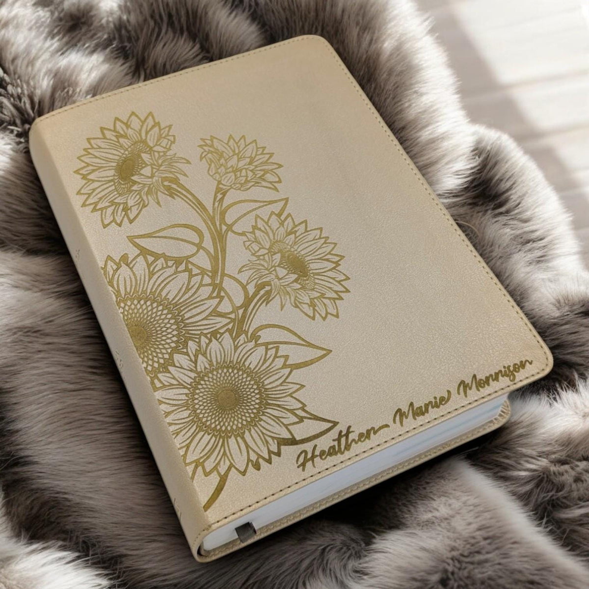Personalized CSB She Reads Truth Bible: Engraved Sunflower Design, Wide Margins, Champagne Leatherlike