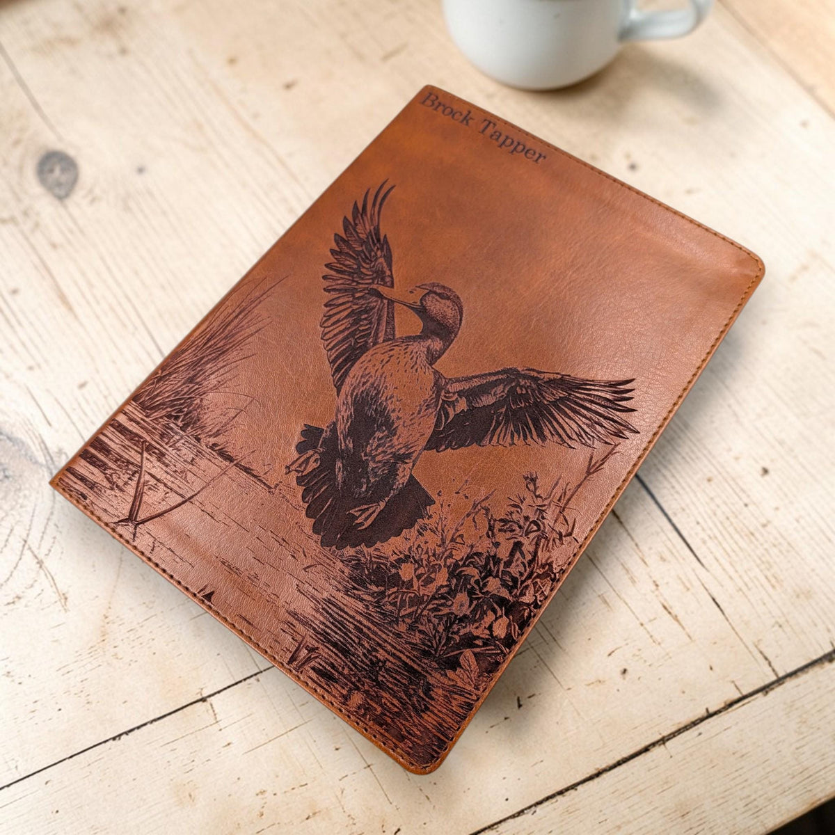 Personalized CSB He Reads Truth Bible: Engraved Duck design, Brown Leatherlike, Wide Margin