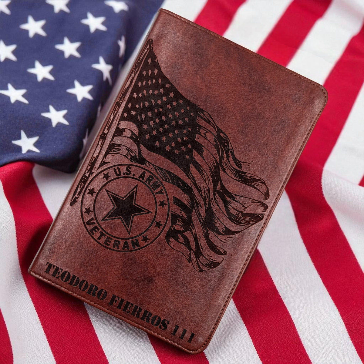 Personalized ESV Bible Large Print: Engraved Army Veteran and American Flag