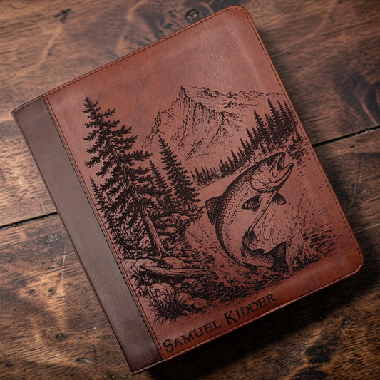Personalized ESV Journal Study Bible: Engraved Fish & Nature Scene, Lined Wide Margins