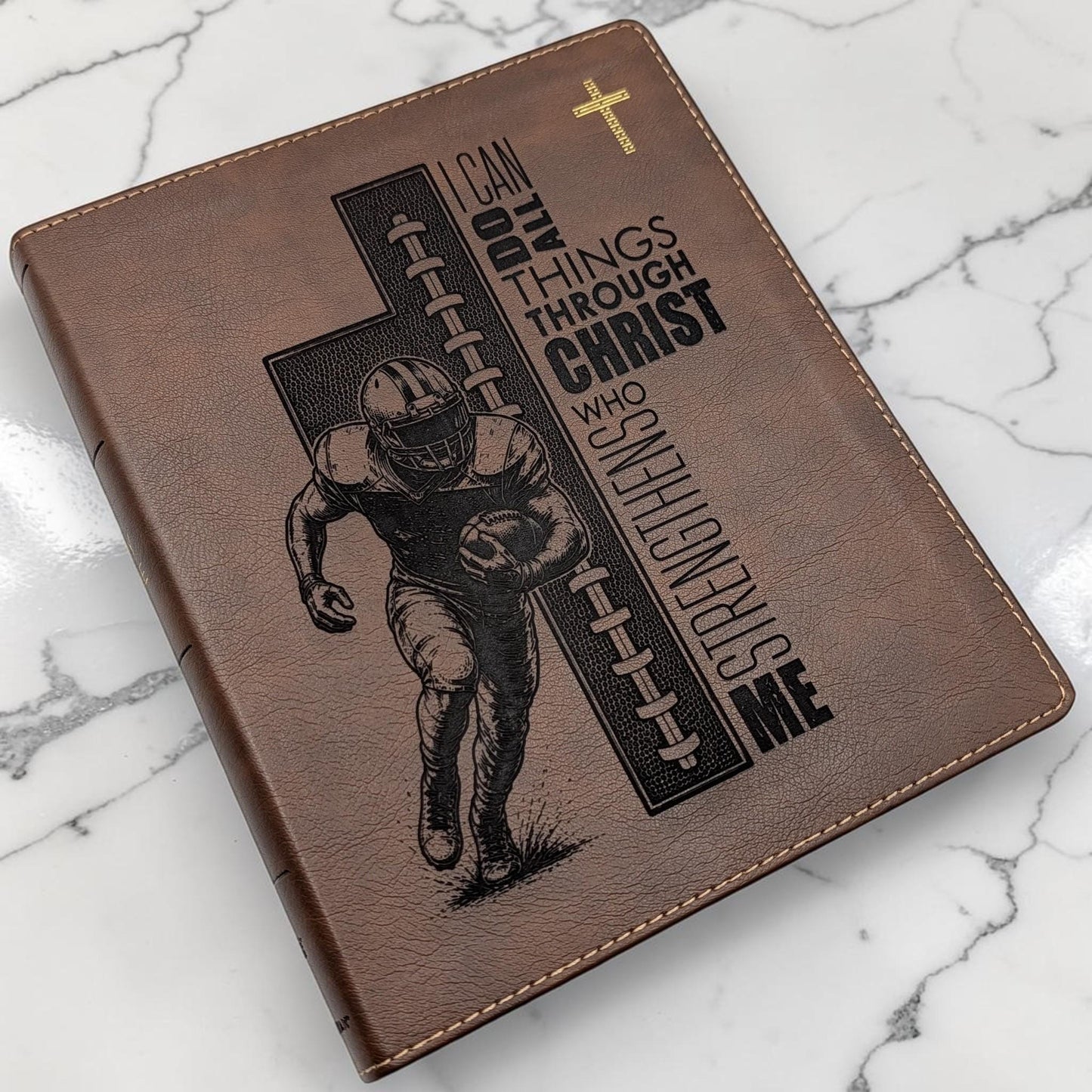 Personalized NIV Journal Bible: Football Cross Engraving, Lined Wide Margins