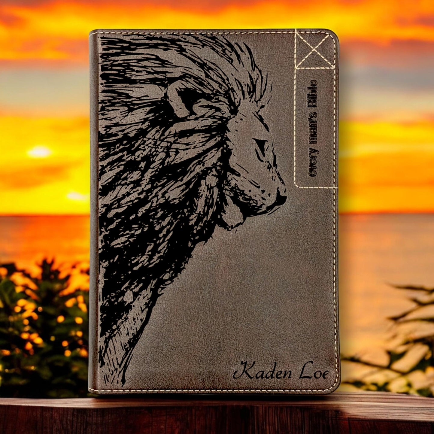 Personalized Every Man's Bible NLT: Engraved Lion, Brown Deluxe Edition