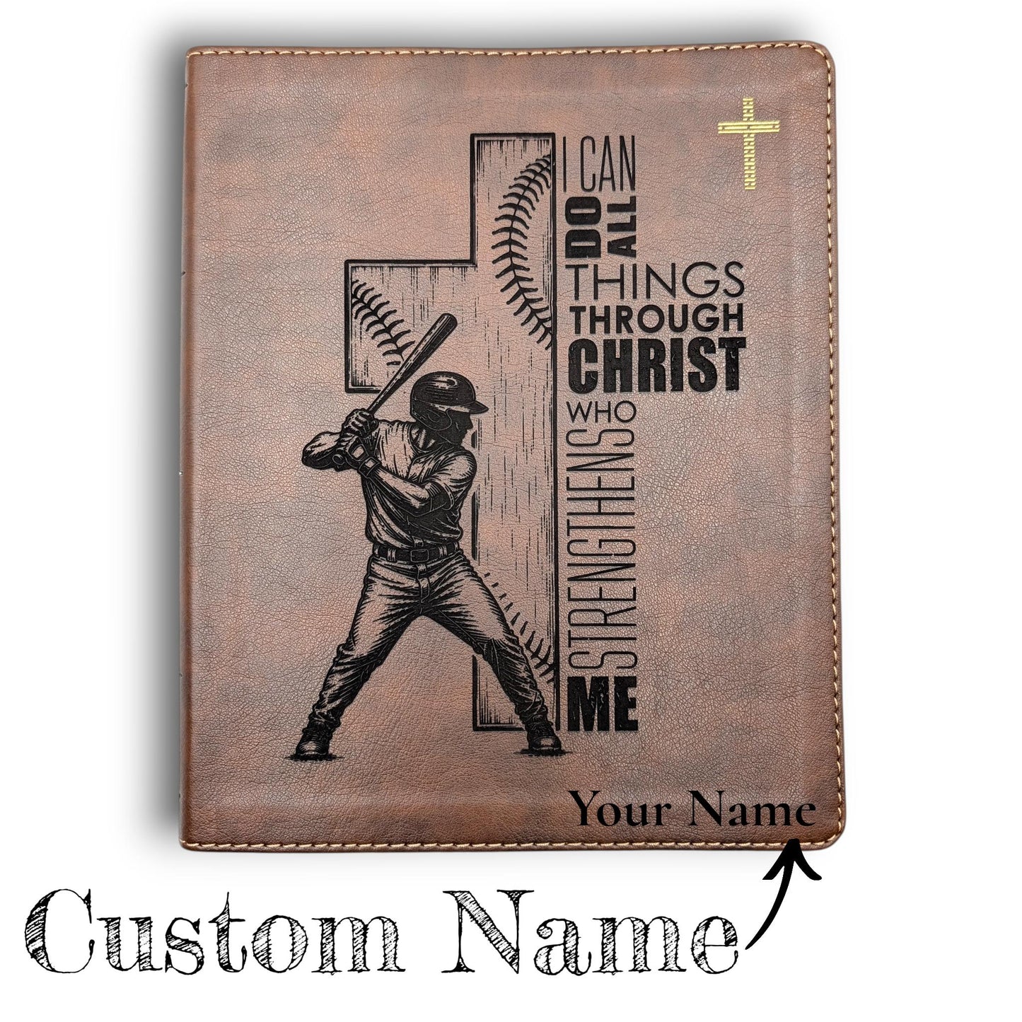 Personalized NIV Journal Bible: Baseball Cross Engraving, Lined Wide Margins