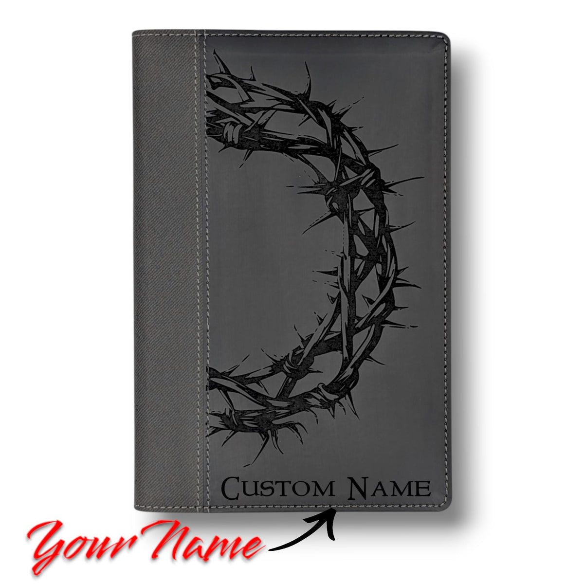 Personalized NIV Bible Large Print: Engraved Crown of Thorns, Black Leatherlike