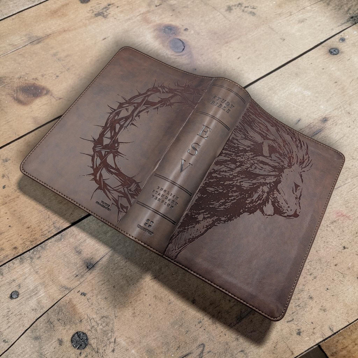 Personalized ESV Study Bible: Engraved Lion & Crown of Thorns, Brown Leatherlike, Personal Size