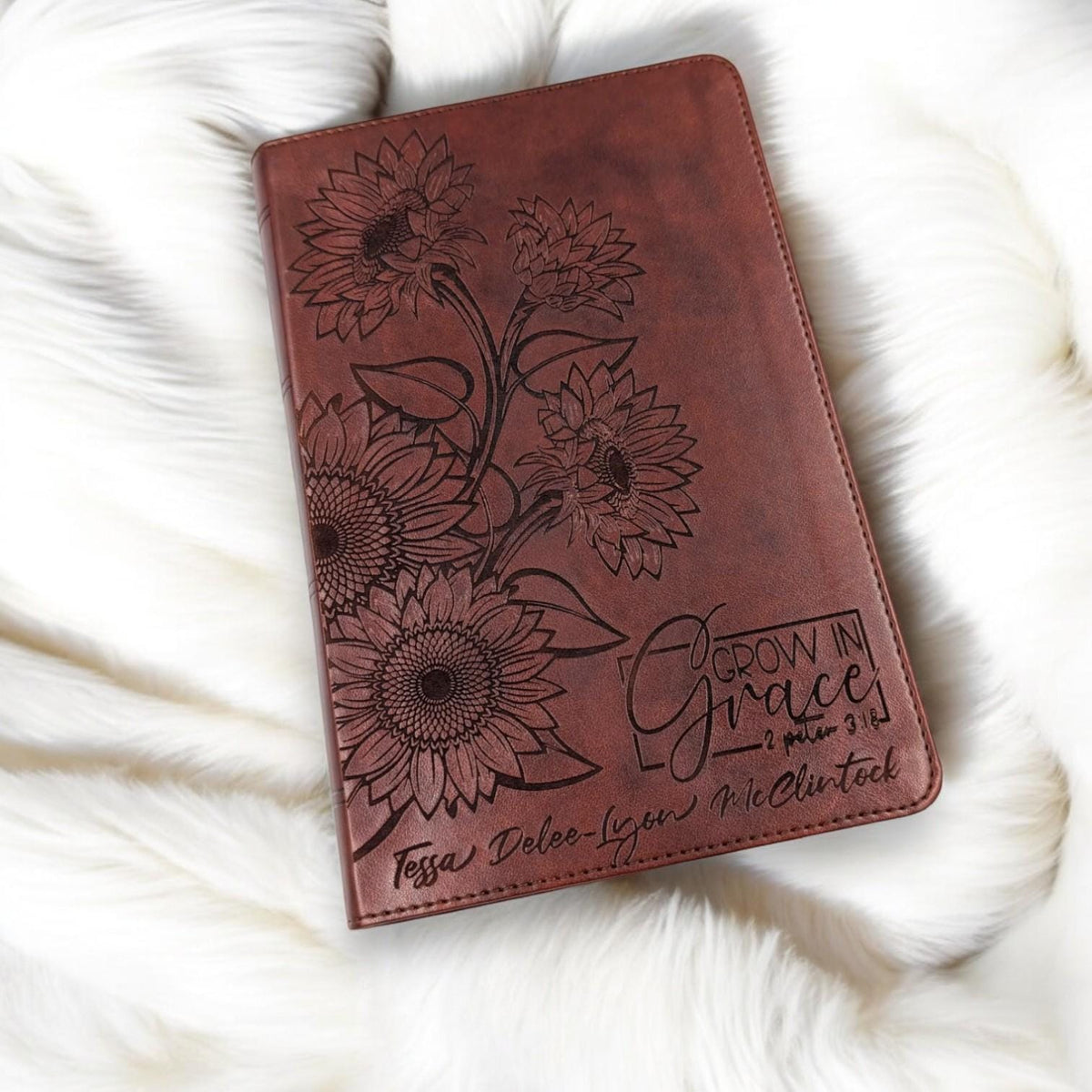 Personalized ESV Bible Large Print for Women: Engraved Sunflower and Grow in Grace Verse