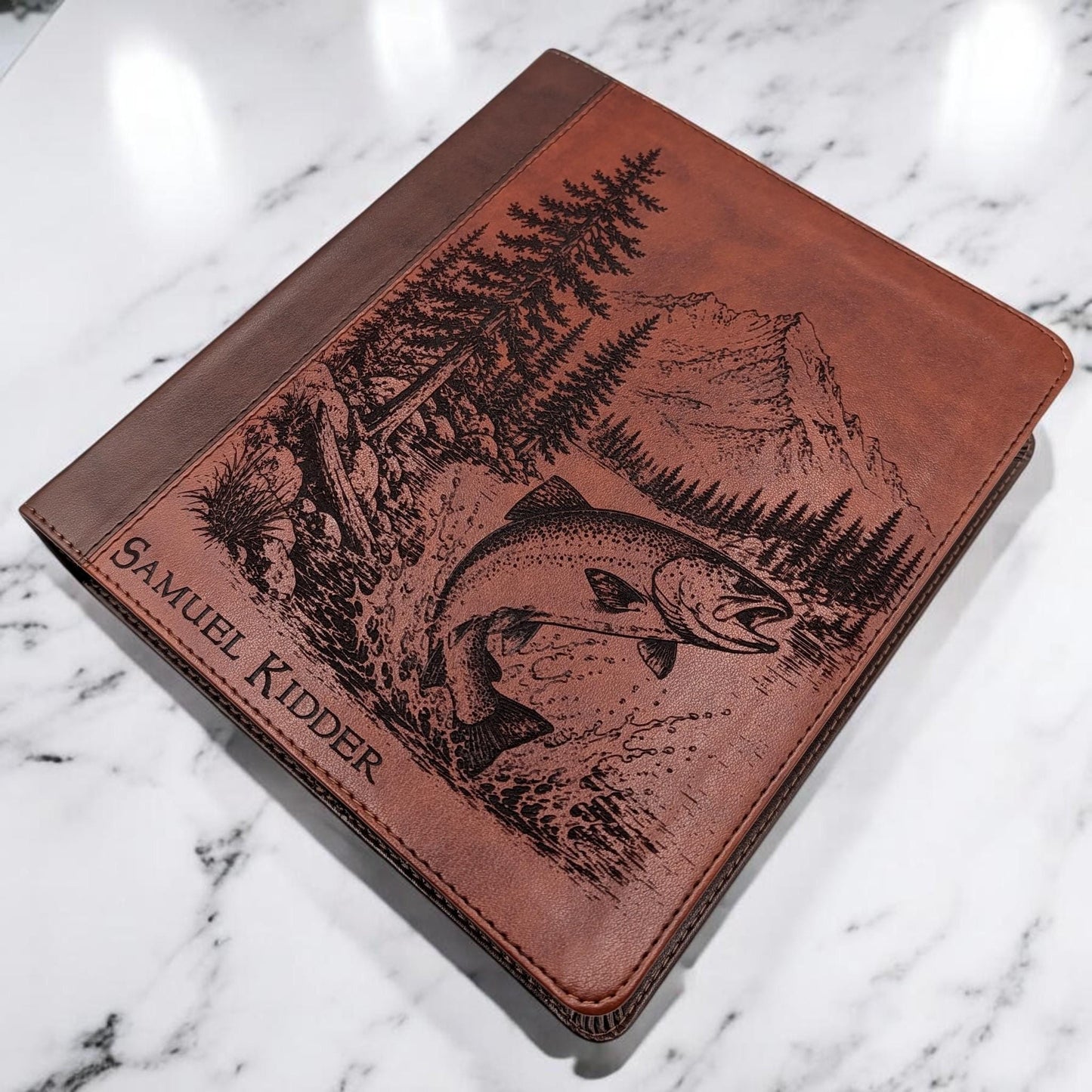 Personalized ESV Journal Study Bible: Engraved Fish & Nature Scene, Lined Wide Margins