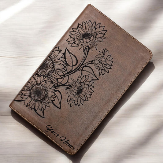 Personalized NLT Thinline Reference Bible for Women: Engraved Sunflower, Rustic Brown Leatherlike