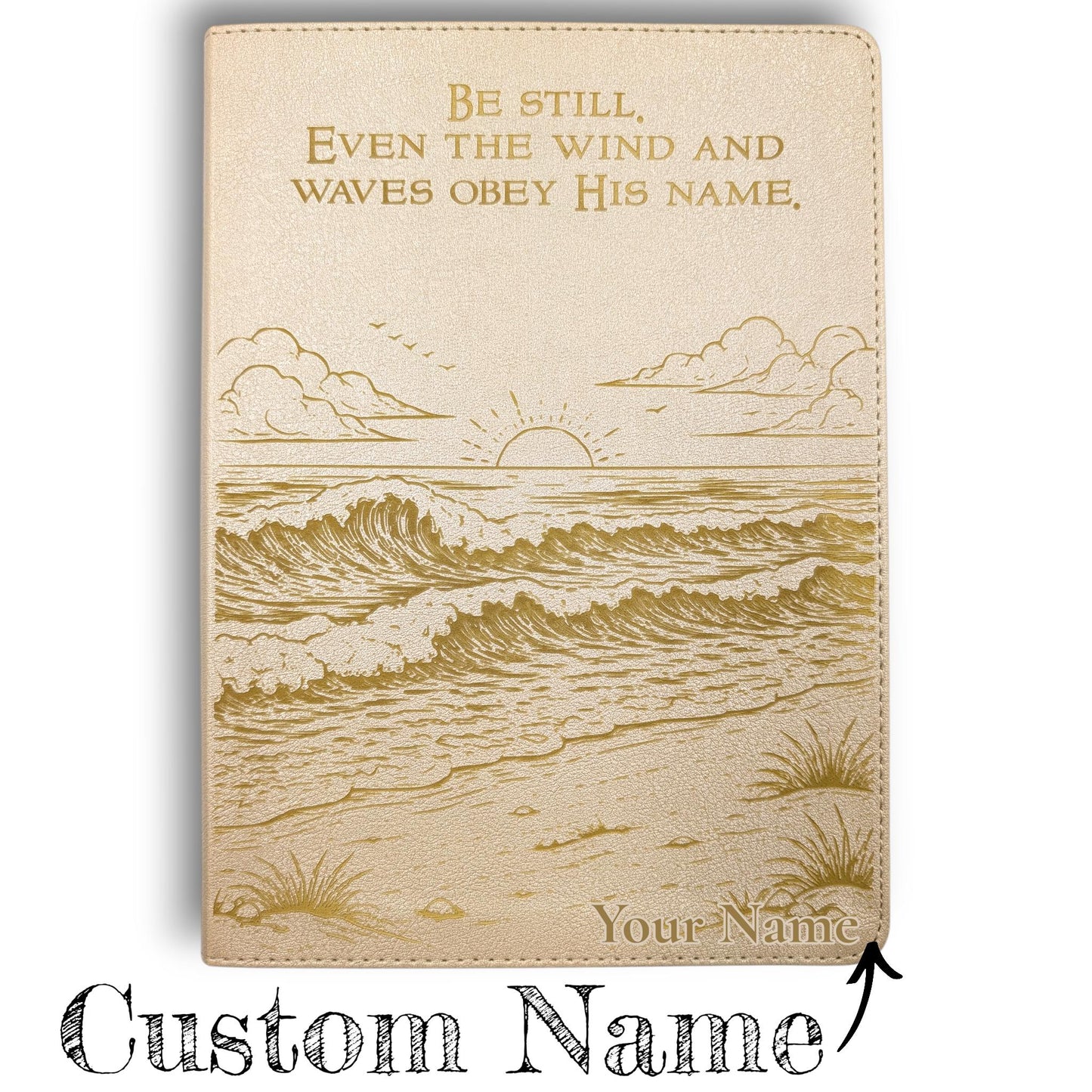 Personalized CSB She Reads Truth Bible: Engraved Ocean Design, Wide Margins, Champagne Leatherlike