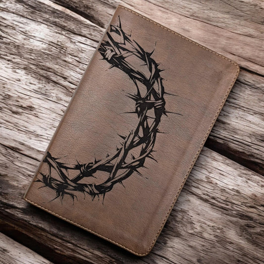 Personalized NLT Thinline Reference Bible: Engraved Crown of Thorns, Rustic Brown Leatherlike