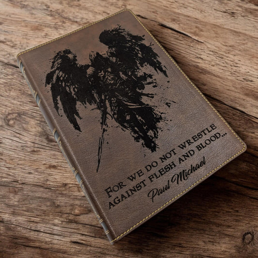 Personalized NKJV Bible with References: Engraved Michael the Archangel, Wide Margins