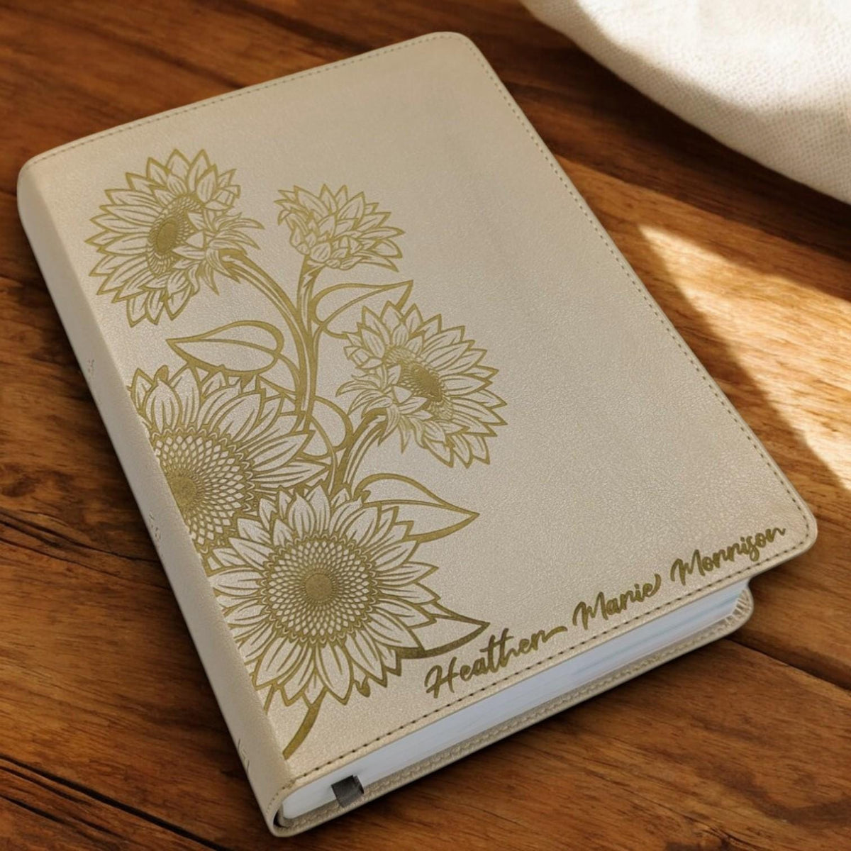 Personalized CSB She Reads Truth Bible: Engraved Sunflower Design, Wide Margins, Champagne Leatherlike