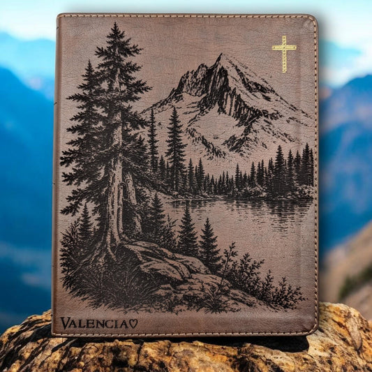 Personalized NIV Journal Bible: Engraved Nature Mountain Scene, Lined Wide Margins