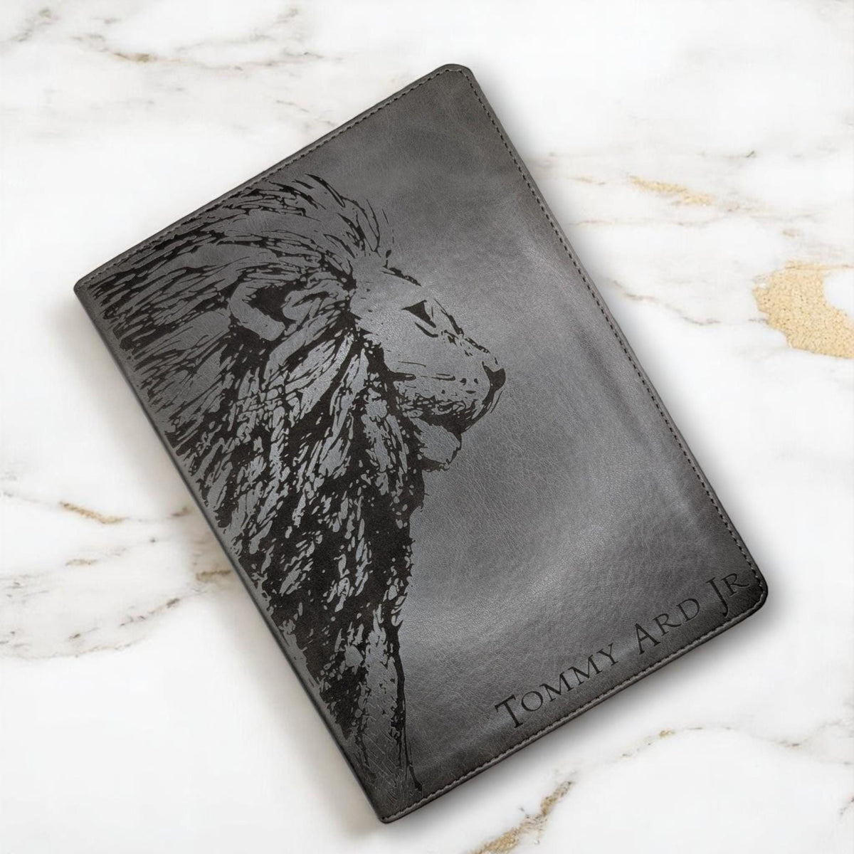 Personalized CSB He Reads Truth Bible: Engraved Lion & Crown, Gray Leatherlike, Wide Margin
