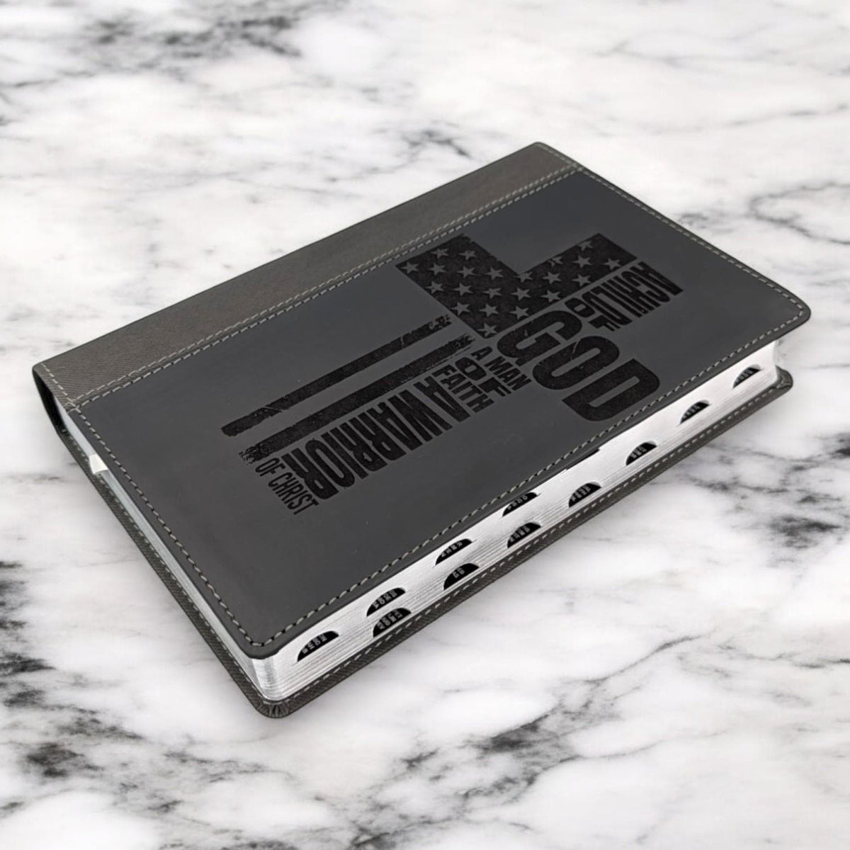 Personalized NIV Bible Large Print: Engraved Warrior of God Cross, Black Leatherlike, Thumb Index