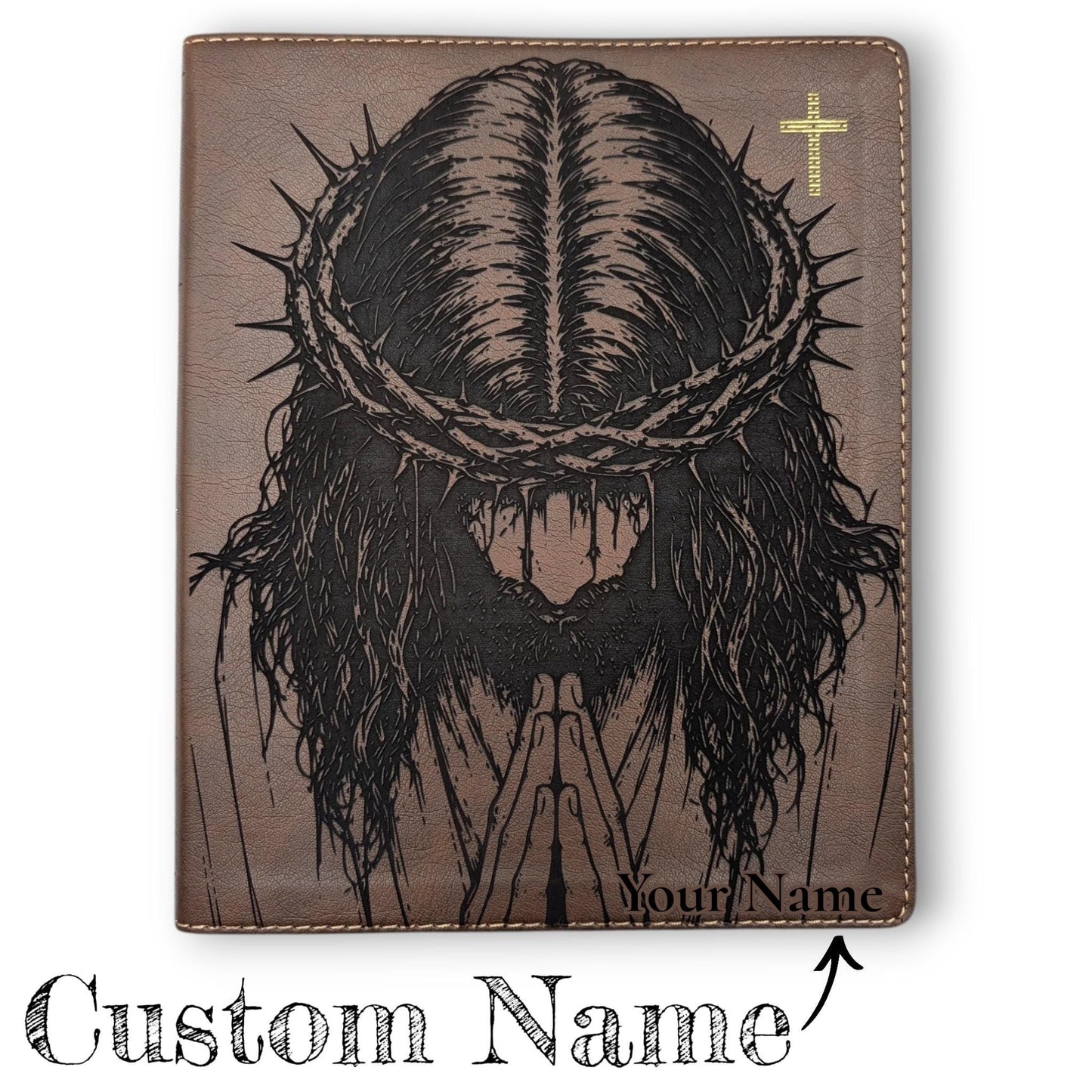 Personalized NIV Journal Bible: Engraved Praying Jesus with Crown of Thorns, Lined Wide Margins
