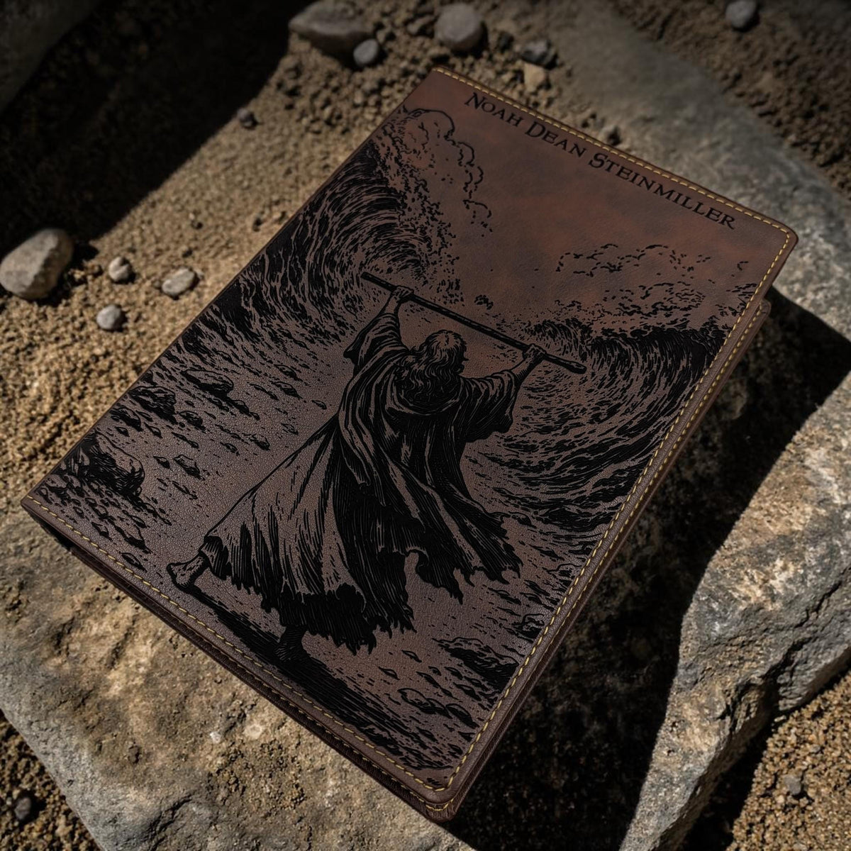 Personalized NKJV Bible with References: Engraved Moses & Parting of Red Sea, Wide Margins