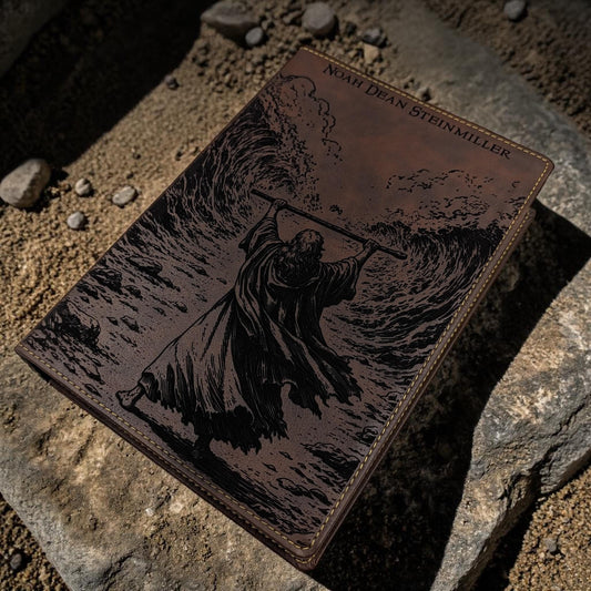 Personalized NKJV Bible with References: Engraved Moses & Parting of Red Sea, Wide Margins