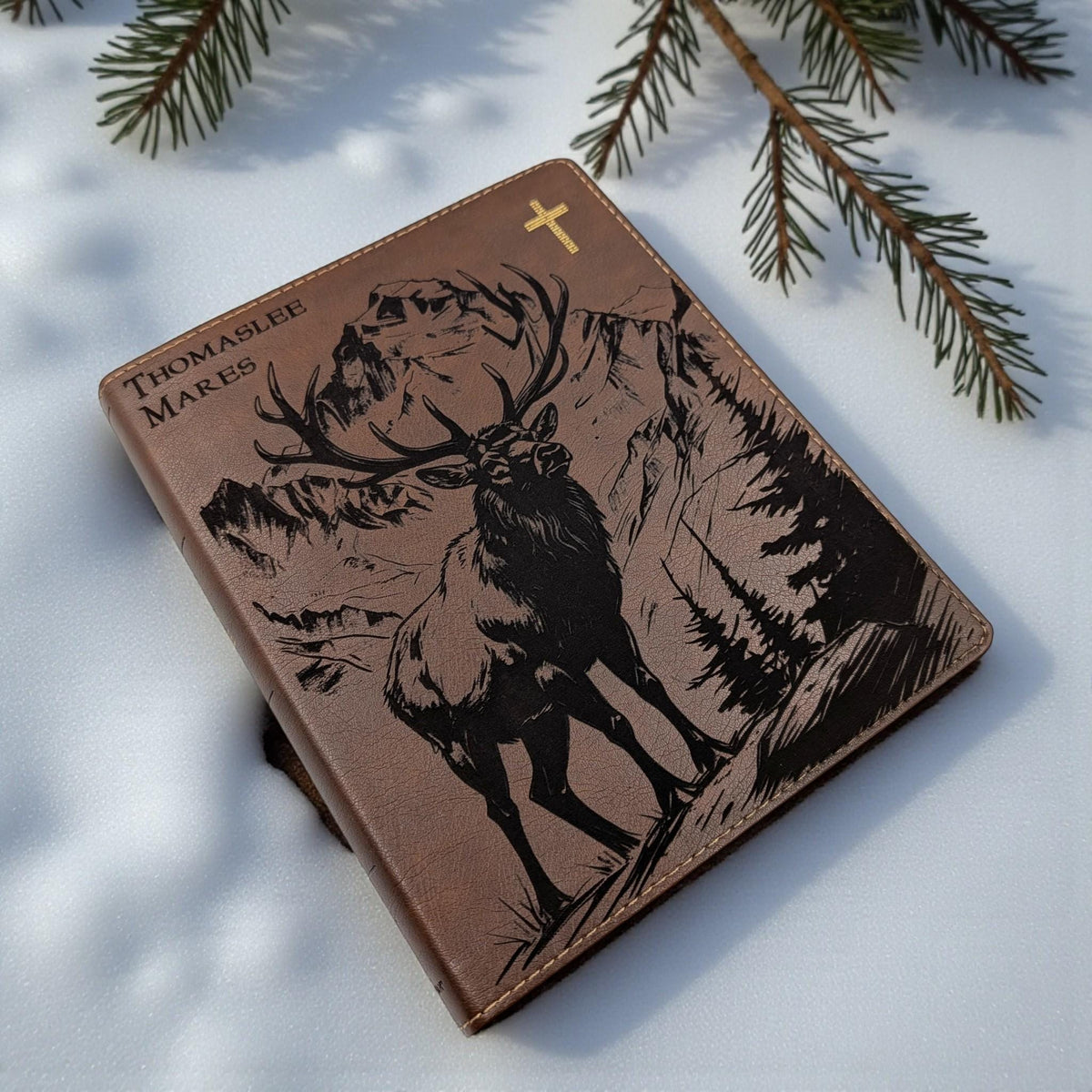 Personalized NIV Journal Bible: Engraved Elk and Custom Name, Lined Wide Margins