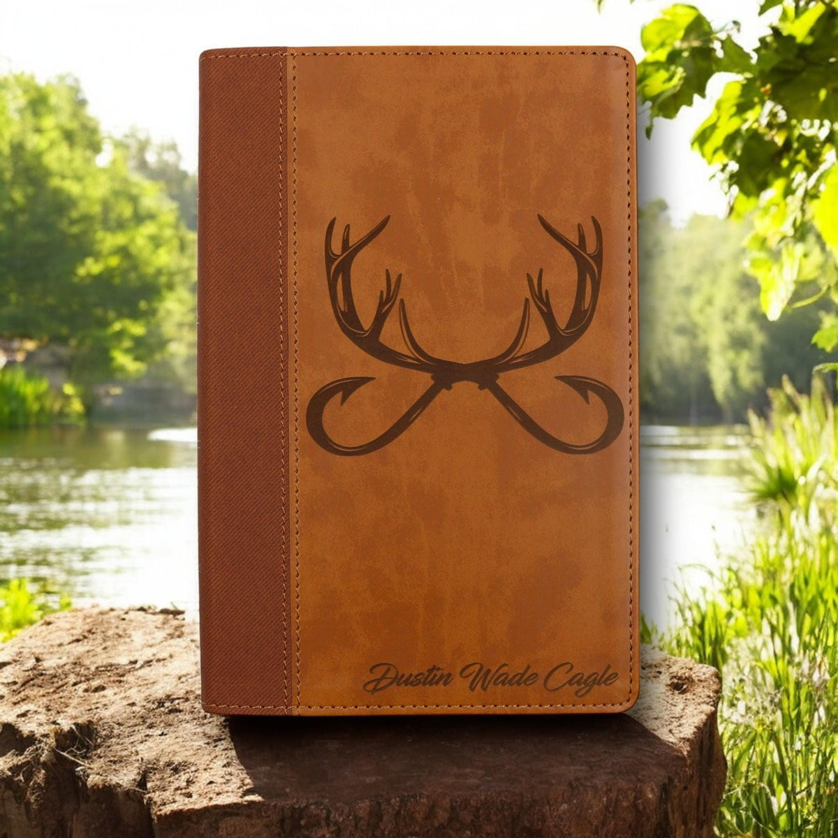 Personalized NIV Bible Large Print: Engraved Deer Antlers, Brown Leatherlike