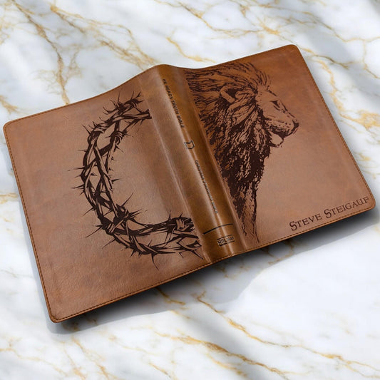 Personalized CSB He Reads Truth Bible: Engraved Lion & Crown, Brown Leatherlike, Wide Margin