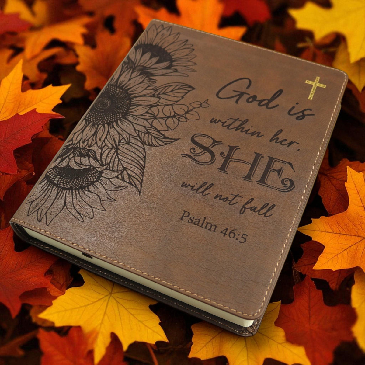Personalized NIV Journal Bible for Women: Sunflowers and Psalm 46-5 Engraving, Lined Wide Margins