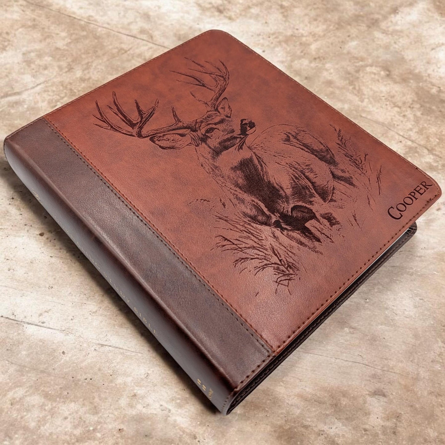 Personalized ESV Journal Study Bible: Engraved Buck Deer, Lined Wide Margins