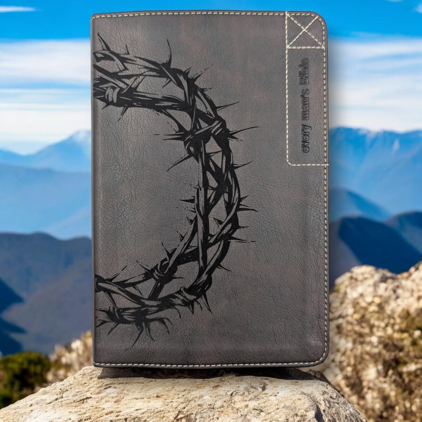 Personalized Every Man's Bible NLT: Engraved Full Crown of Thorns, Brown Deluxe Edition