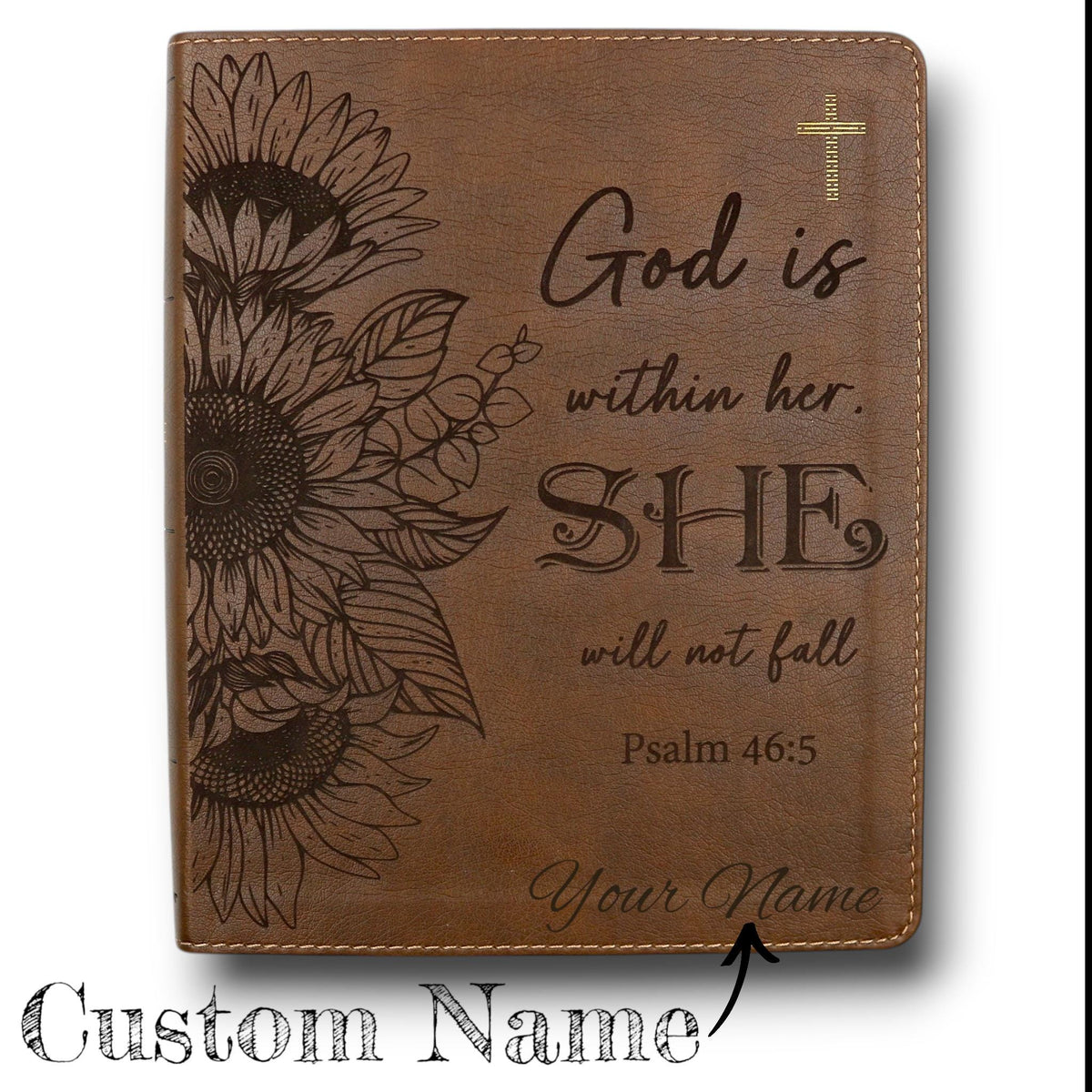 Personalized NIV Journal Bible for Women: Sunflowers and Psalm 46-5 Engraving, Lined Wide Margins