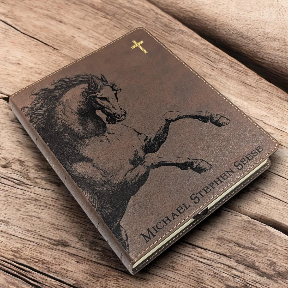 Personalized NIV Journal Bible: Engraved Horse & Verse Options on Back, Lined Wide Margins