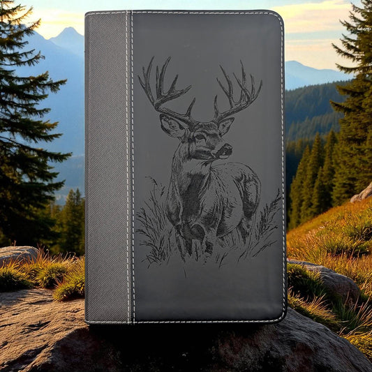 Personalized NIV Bible Large Print: Engraved Buck Deer, Black Leatherlike