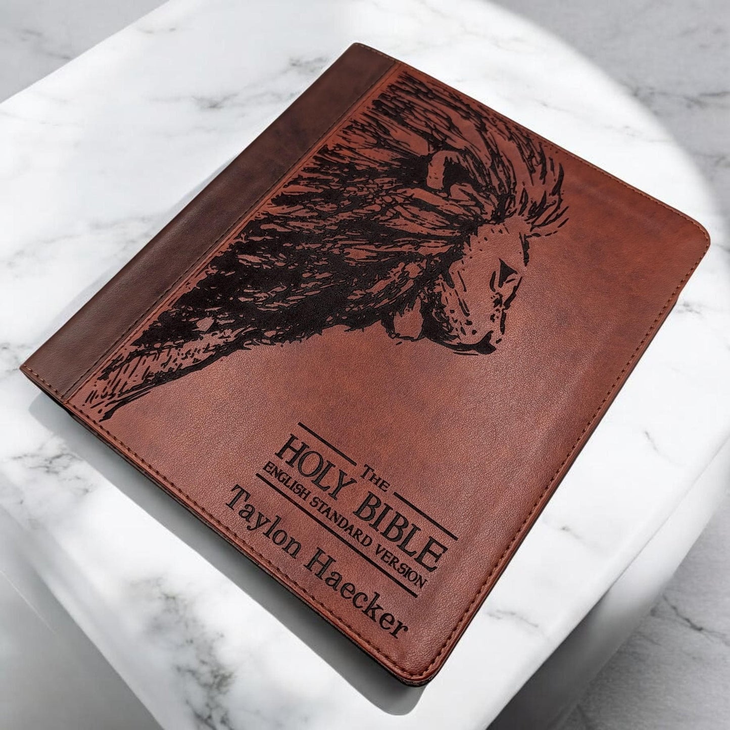 Personalized ESV Journal Study Bible: Engraved Lion, Lined Wide Magins