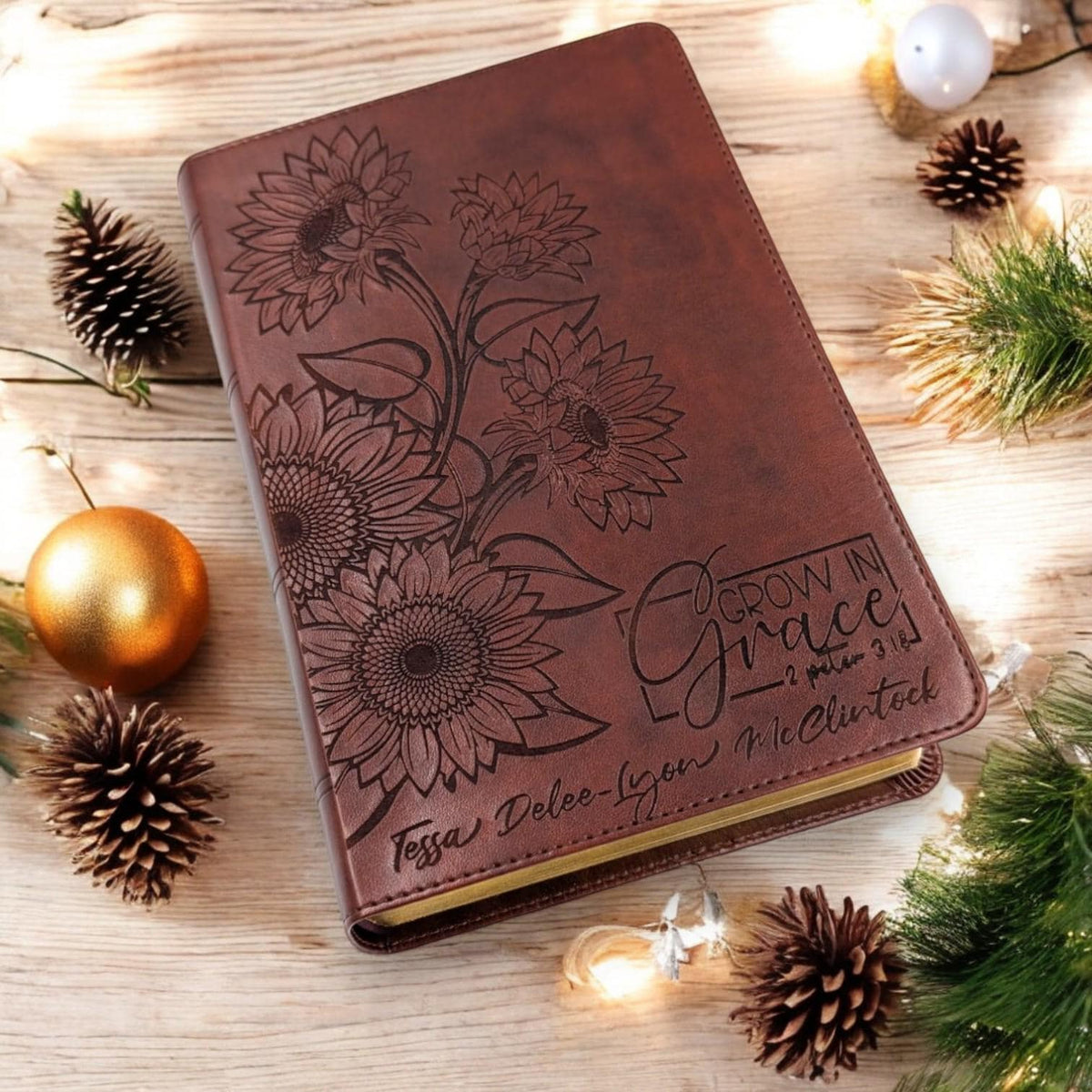 Personalized ESV Bible Large Print for Women: Engraved Sunflower and Grow in Grace Verse