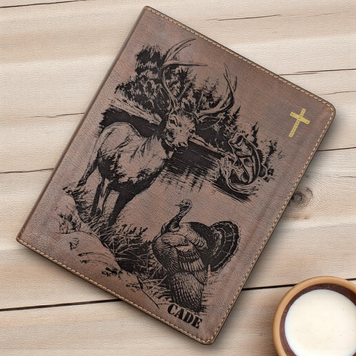 Personalized NIV Journal Bible: Engraved Deer Fish Turkey, Lined Wide Margins