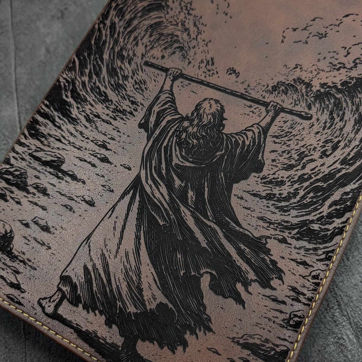Personalized NKJV Bible with References: Engraved Moses & Parting of Red Sea, Wide Margins