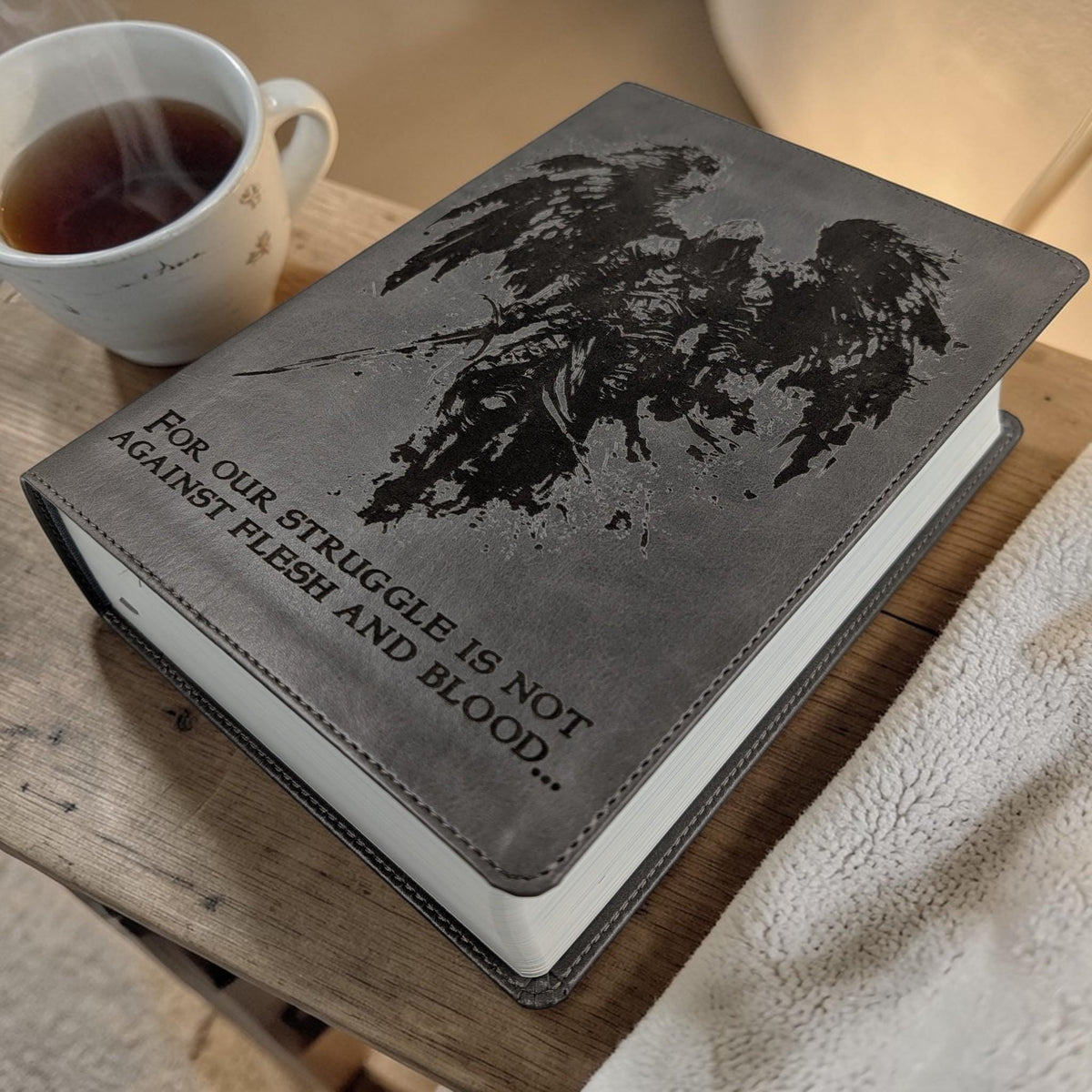 Personalized CSB He Reads Truth Bible: Engraved Michael the Archangel, Gray Leatherlike, Wide Margin
