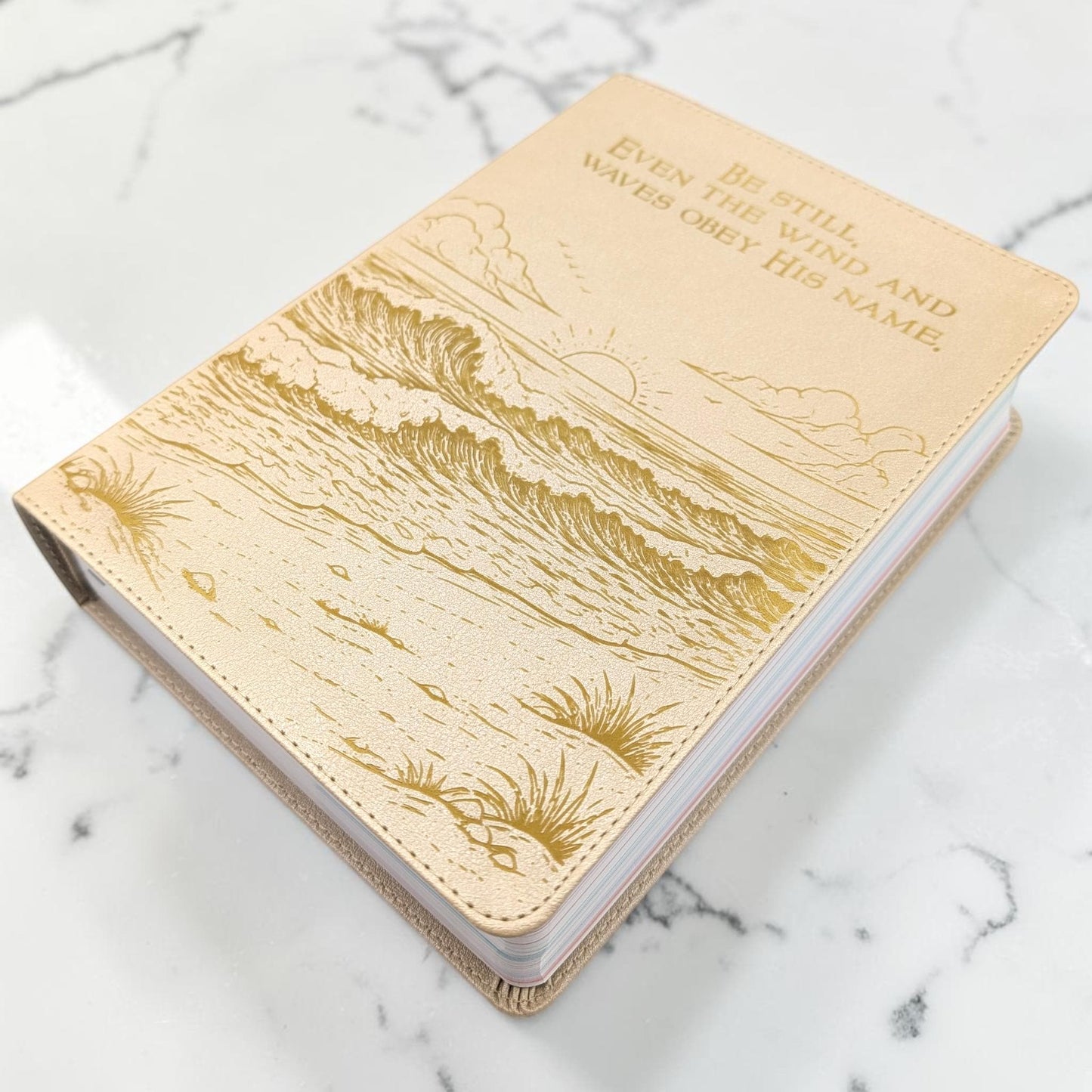 Personalized CSB She Reads Truth Bible: Engraved Ocean Design, Wide Margins, Champagne Leatherlike