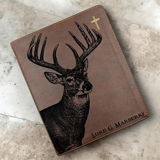 Personalized NIV Journal Bible: Engraved Buck, Custom Name, Lined Wide Margins