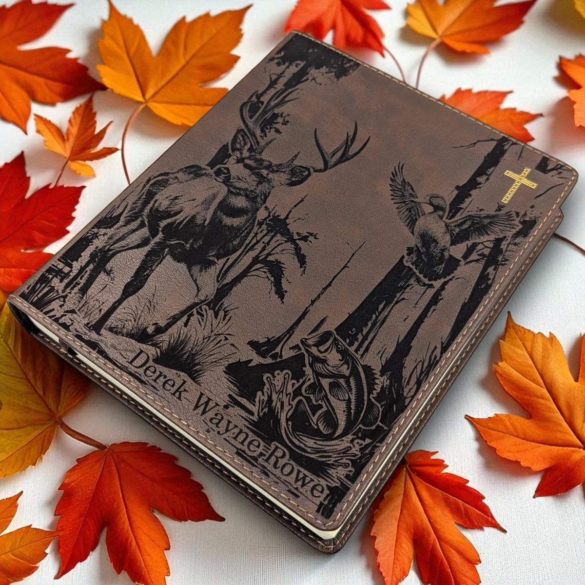 Personalized NIV Journal Bible: Engraved Deer Fish Duck, Lined Wide Margins