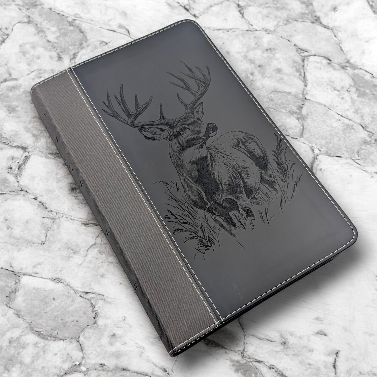 Personalized NIV Bible Large Print: Engraved Buck Deer, Black Leatherlike