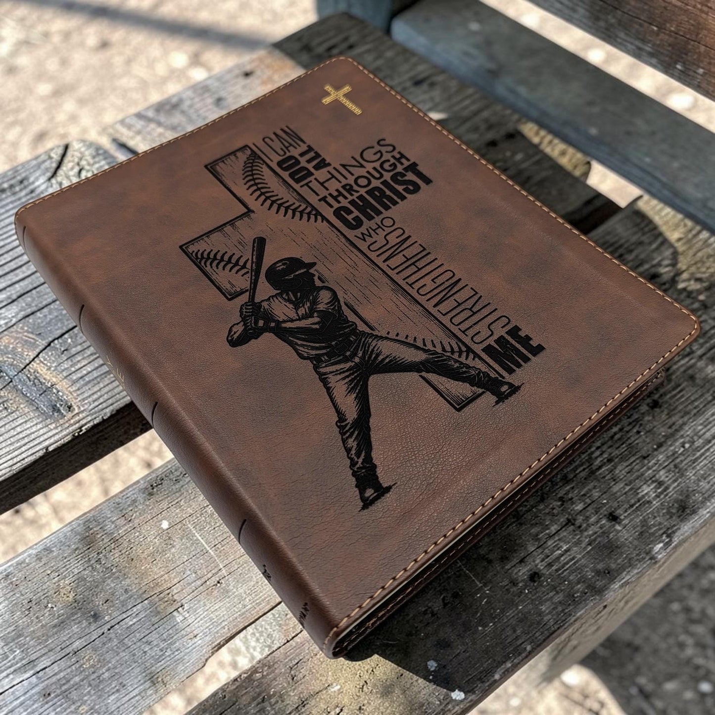 Personalized NIV Journal Bible: Baseball Cross Engraving, Lined Wide Margins