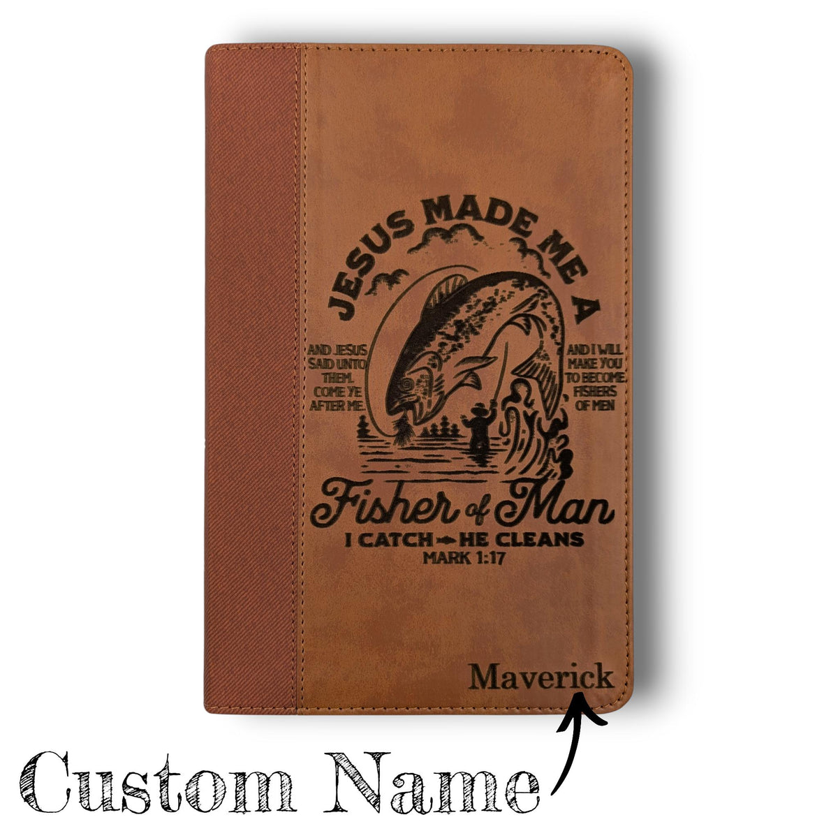 Personalized NIV Bible Large Print (Brown): Fisher of Men Engraving, Optional Thumb Index