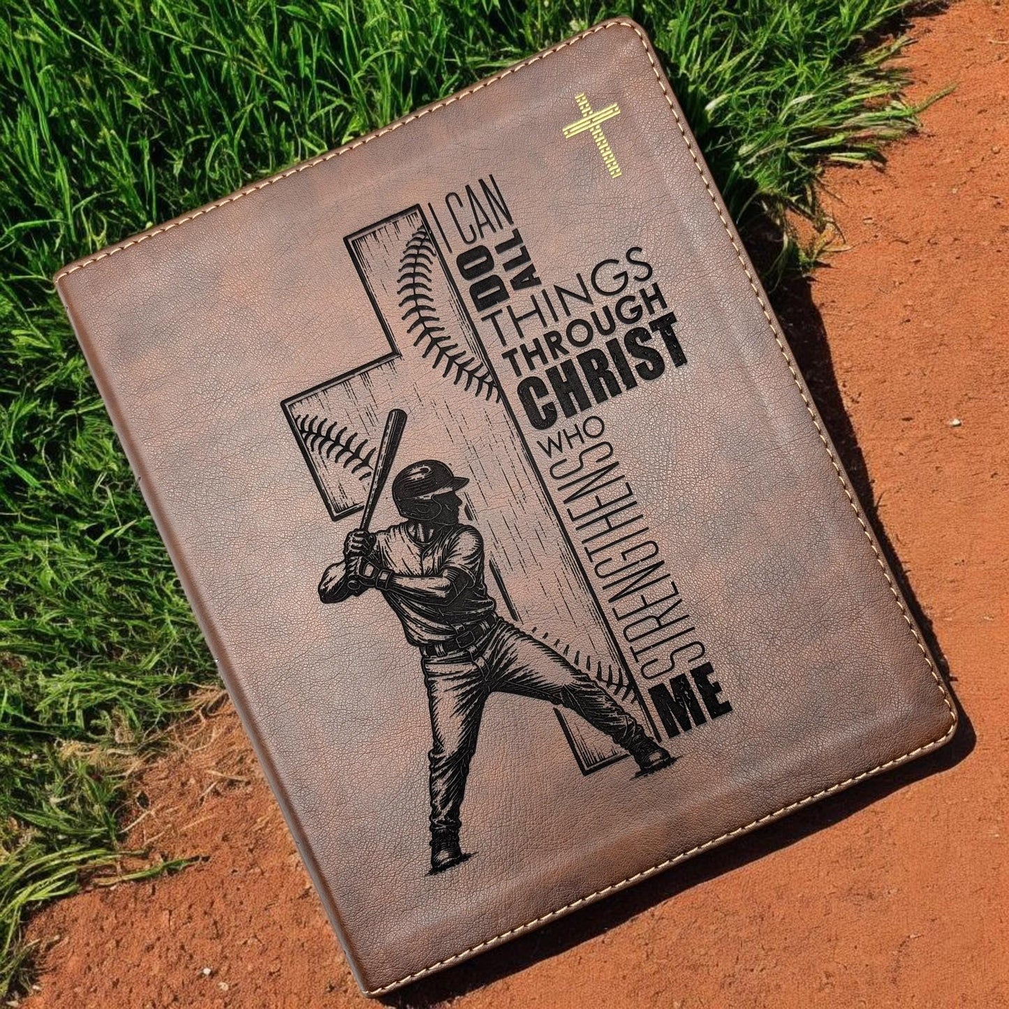 Personalized NIV Journal Bible: Baseball Cross Engraving, Lined Wide Margins