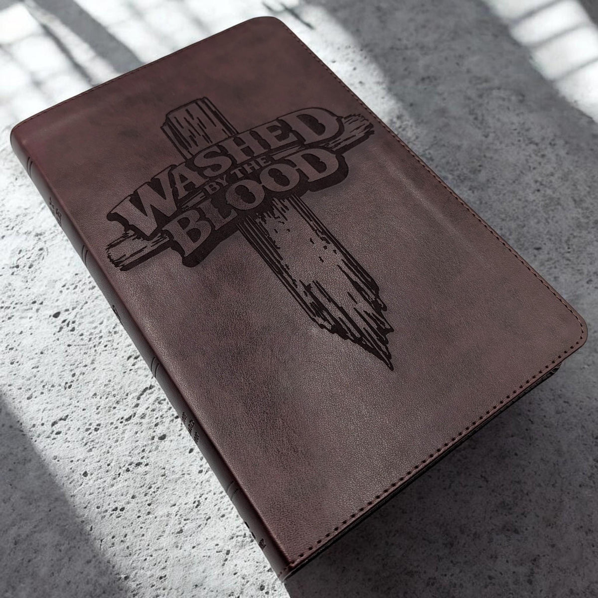 Personalized ESV Thinline Bible Large Print: Washed By The Blood Cross Design, Mahogany Cover