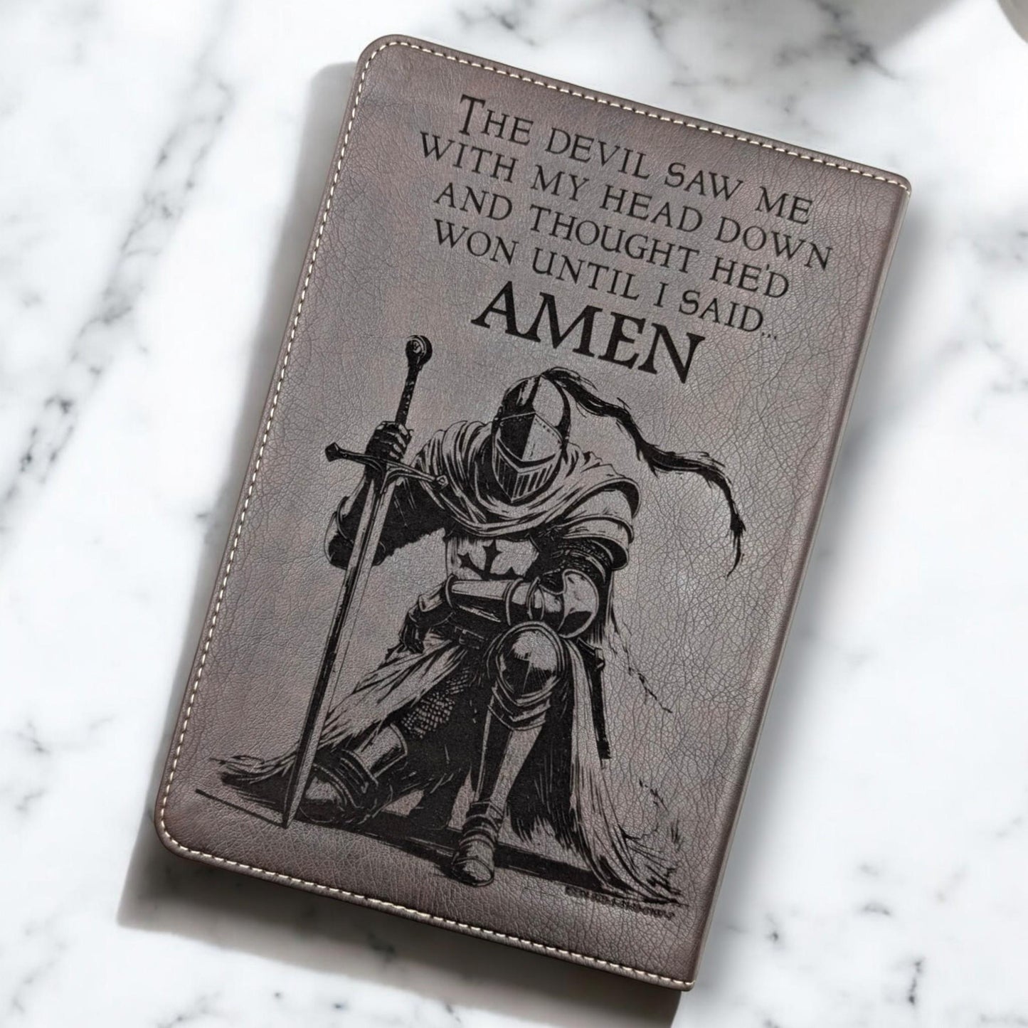 Personalized Every Man's Bible NLT: Engraved Lion and Kneeling Warrior, Brown Deluxe Edition