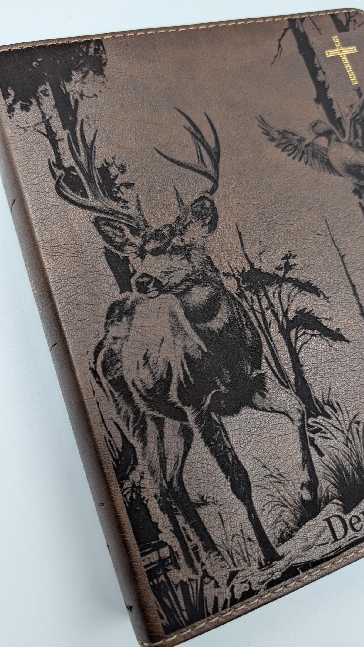 Personalized NIV Journal Bible: Engraved Deer Fish Duck, Lined Wide Margins