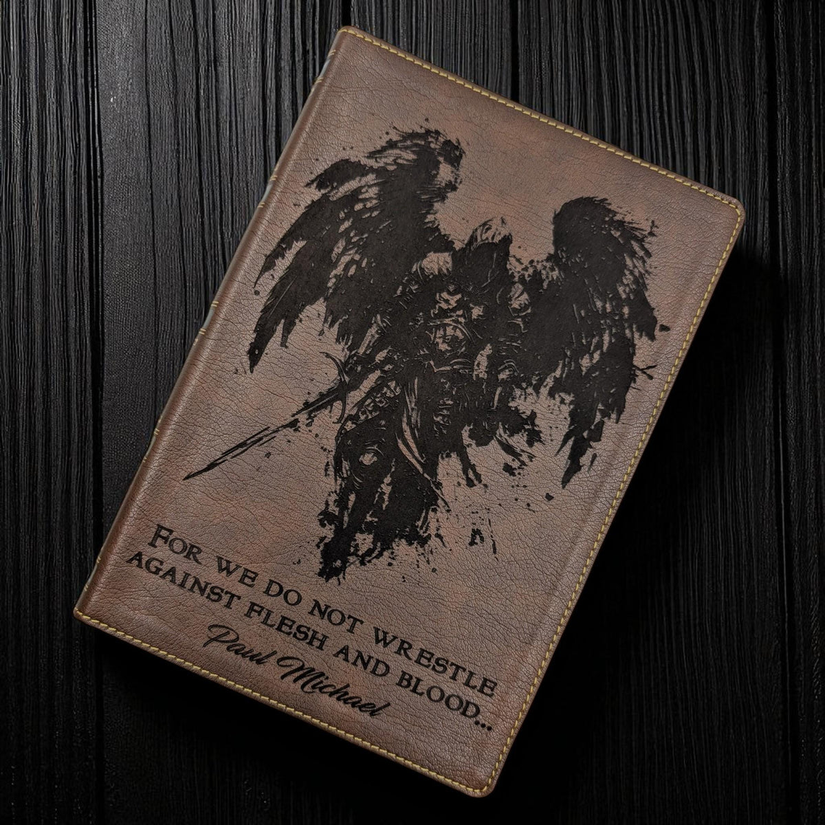 Personalized NKJV Bible with References: Engraved Michael the Archangel, Wide Margins