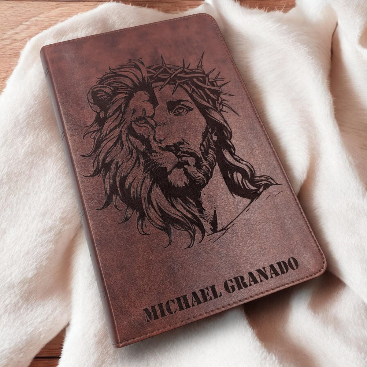 Personalized ESV Bible Large Print: Engraved Half Lion and Jesus