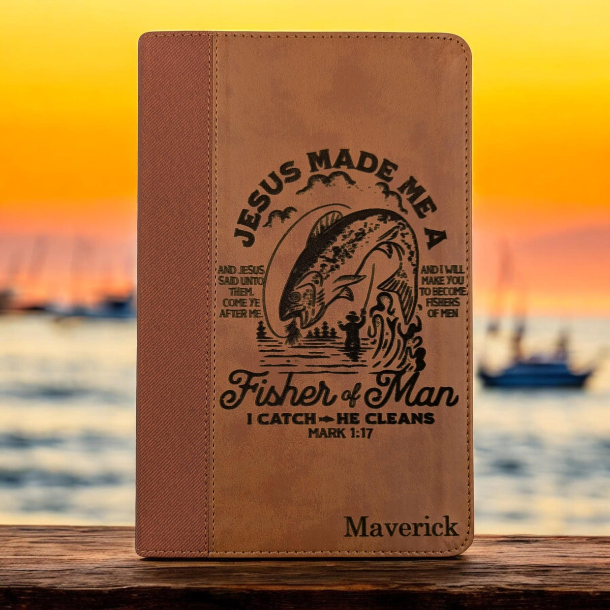 Personalized NIV Bible Large Print (Brown): Fisher of Men Engraving, Optional Thumb Index