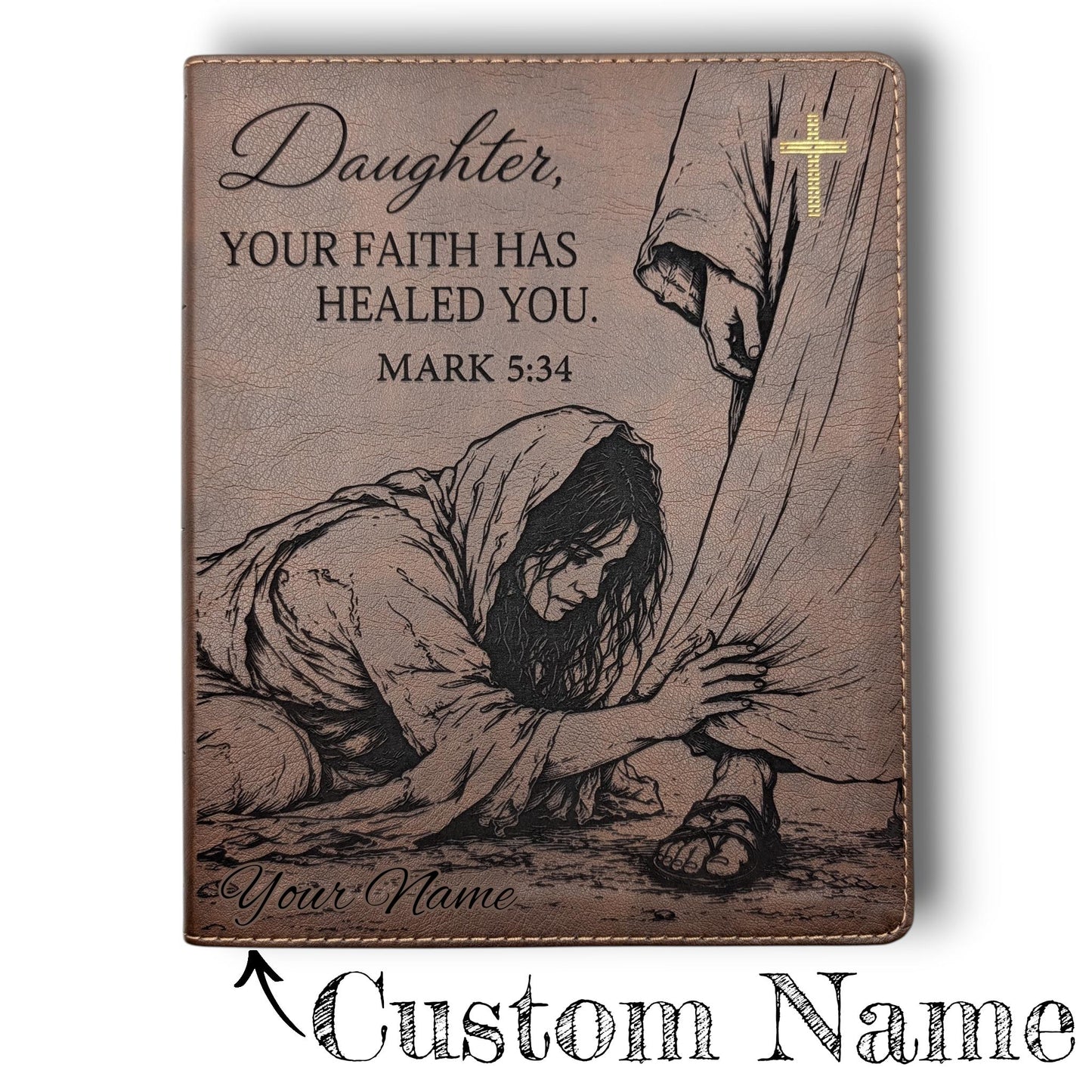 Personalized NIV Journal Bible: Woman Touching Jesus' Garment Engraving, Lined Wide Margins